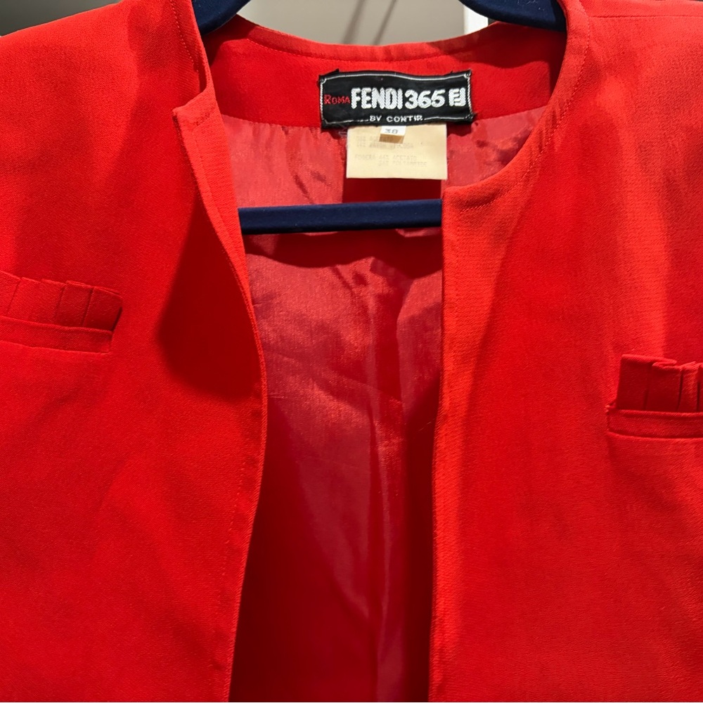 Vintage Fendi Red Cropped Open-Front Jacket - Picture 2 of 5